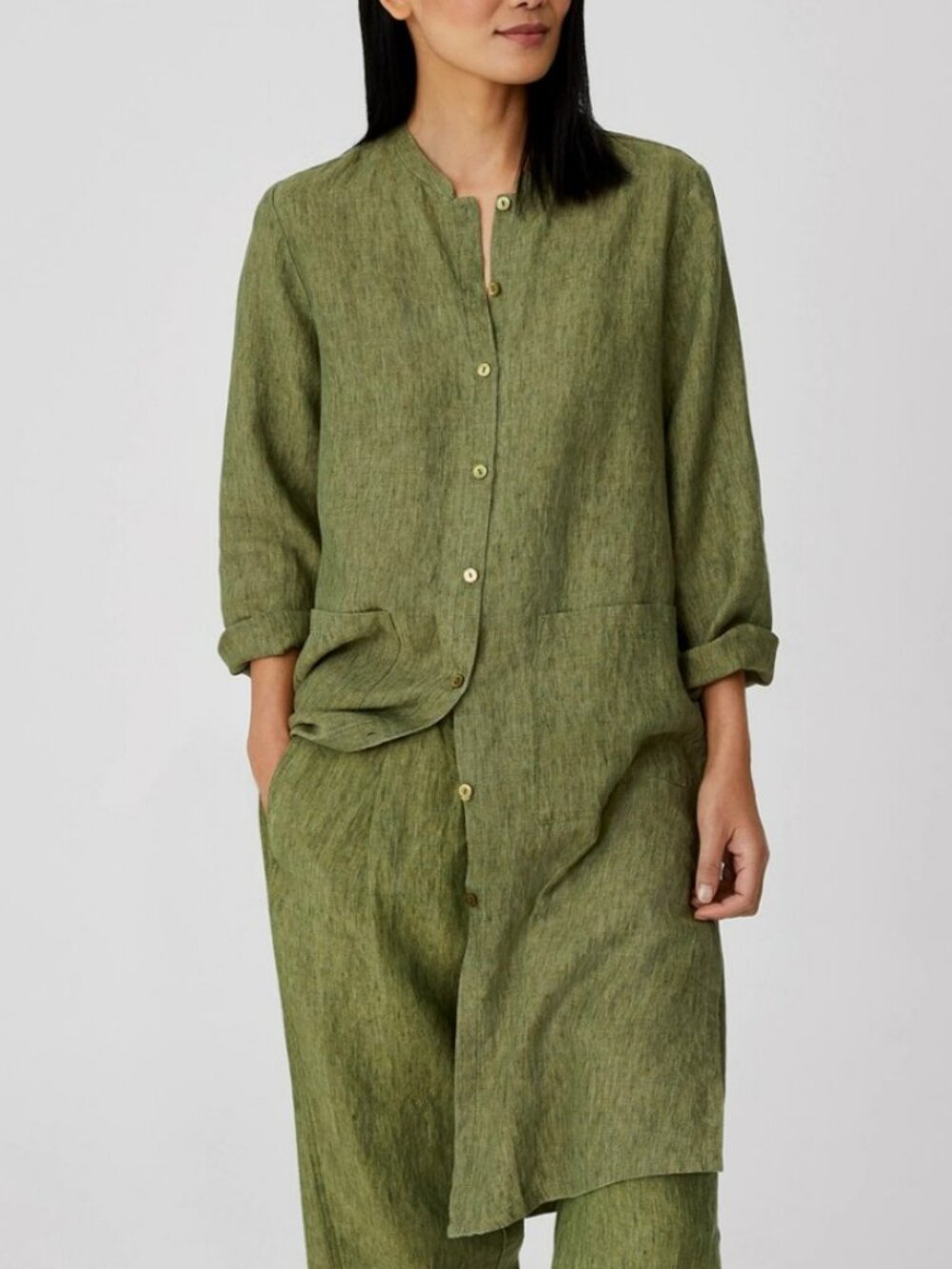 NWT Eileen Fisher Washed Organic Linen Delave Long Shirt Size M SILOL‑T5728
